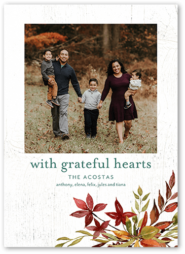 Grateful Hearts Fall Greeting, White, 5x7 Flat, Pearl Shimmer Cardstock, Square