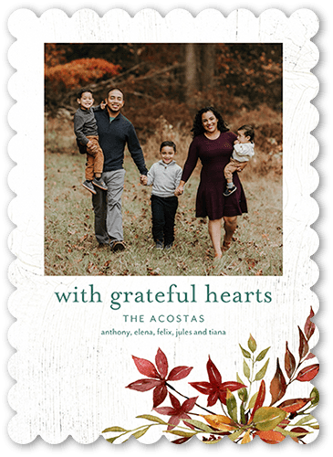 Grateful Hearts Fall Greeting, White, 5x7 Flat, Pearl Shimmer Cardstock, Scallop