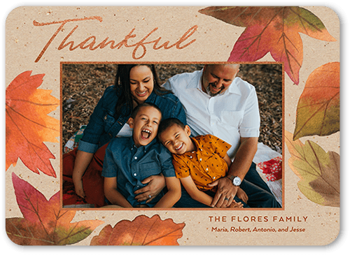 Autumnal Leaves Fall Greeting, Beige, 5x7 Flat, Pearl Shimmer Cardstock, Rounded