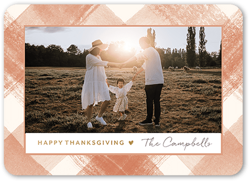 Fall Plaid Frame Fall Greeting, Orange, 5x7 Flat, Standard Smooth Cardstock, Rounded