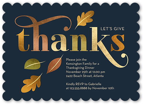 Ample Appreciation Fall Invitation, Black, 5x7 Flat, 100% Recycled Cardstock , Scallop