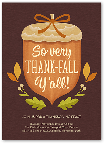 Thankfall Yall Fall Invitation, Brown, 5x7, Standard Smooth Cardstock, Square