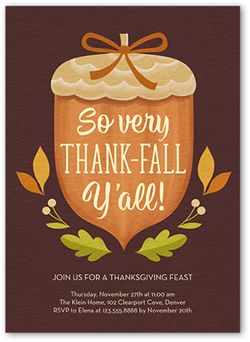 Thankfall Yall Fall Invitation, Brown, 5x7 Flat, Standard Smooth Cardstock, Square