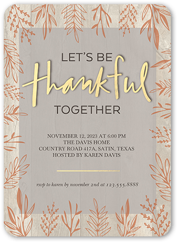 Thankful Together Fall Invitation, Brown, 5x7 Flat, Standard Smooth Cardstock, Rounded
