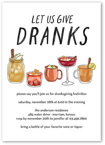 Give Dranks Fall Invitation, White, 5x7 Flat, Pearl Shimmer Cardstock, Square