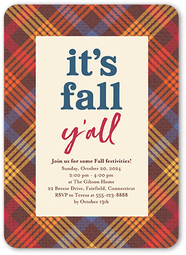 Fall Yall Fall Invitation, White, 5x7 Flat, Standard Smooth Cardstock, Rounded