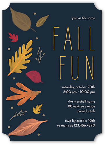 Falling Fronds Fall Invitation, Blue, 5x7 Flat, Matte, Signature Smooth Cardstock, Ticket