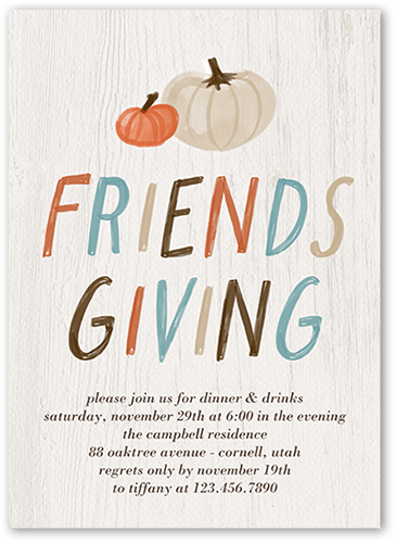 Rustic Friendsgiving Fall Invitation, White, 5x7 Flat, Luxe Double-Thick Cardstock, Square