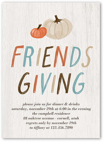 Rustic Friendsgiving Fall Invitation, White, 5x7 Flat, Pearl Shimmer Cardstock, Square