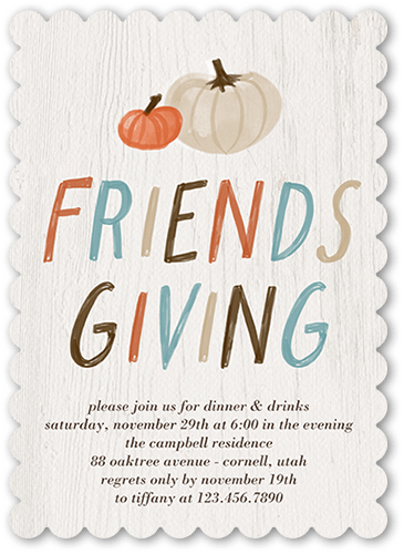 Rustic Friendsgiving Fall Invitation, White, 5x7 Flat, Matte, Signature Smooth Cardstock, Scallop