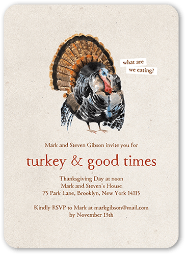 Turkey Times Fall Invitation, Beige, 5x7 Flat, Standard Smooth Cardstock, Rounded