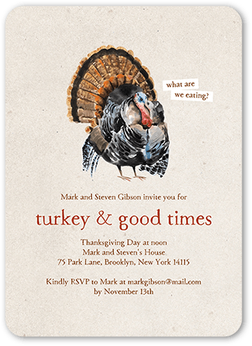 Turkey Times Fall Invitation, Beige, 5x7 Flat, Standard Smooth Cardstock, Rounded, Cream