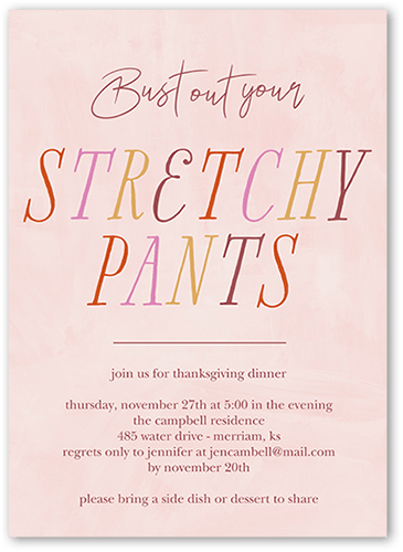 Stretchy Pants Fall Invitation, Pink, 5x7 Flat, Standard Smooth Cardstock, Square, Chenille