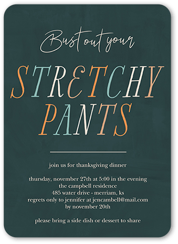 Stretchy Pants Fall Invitation, Blue, 5x7 Flat, 100% Recycled Cardstock , Rounded