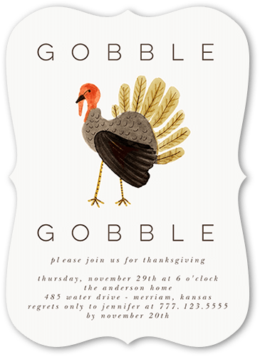 Gobble Day Fall Invitation, White, 5x7 Flat, Pearl Shimmer Cardstock, Bracket