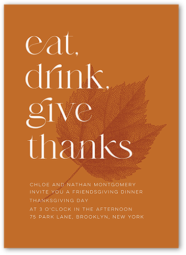 Leaf Imprint Fall Invitation, Brown, 5x7 Flat, 100% Recycled Cardstock , Square