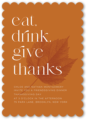 Leaf Imprint Fall Invitation, Brown, 5x7 Flat, Pearl Shimmer Cardstock, Scallop
