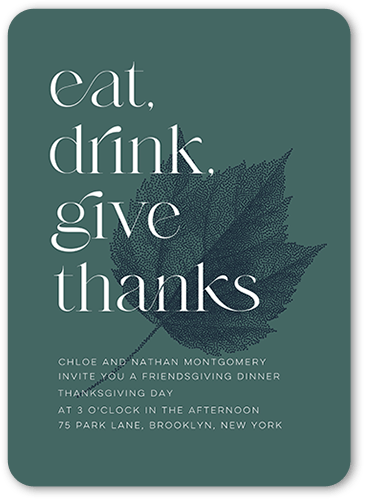 Leaf Imprint Fall Invitation, Green, 5x7 Flat, 100% Recycled Cardstock , Rounded, Seaweed