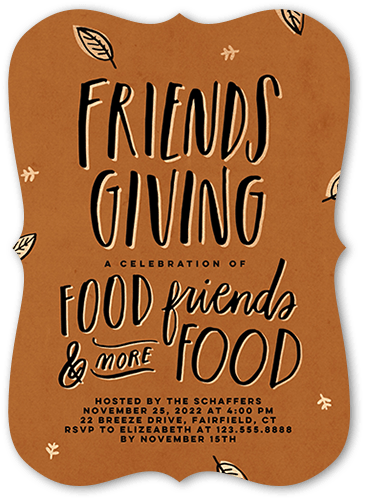 Friends Giving Fall Invitation, Brown, 5x7, Pearl Shimmer Cardstock, Bracket