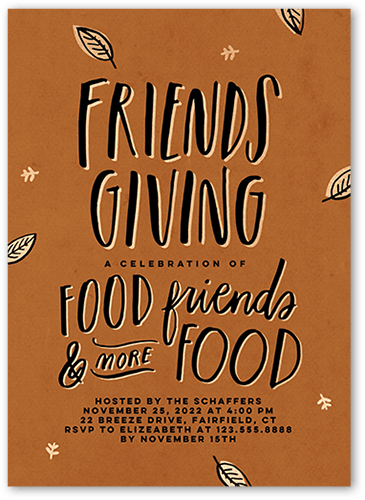 Friends Giving Fall Invitation, Brown, 5x7 Flat, 100% Recycled Cardstock , Square