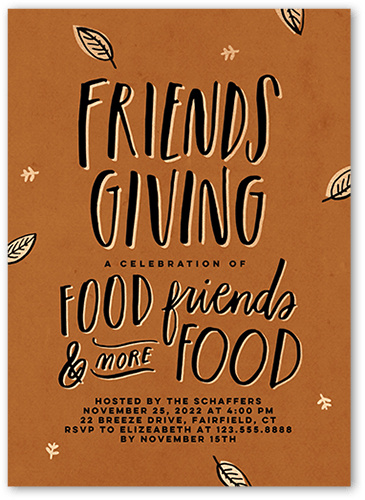 Friends Giving Fall Invitation, Brown, 5x7 Flat, Luxe Double-Thick Cardstock, Square