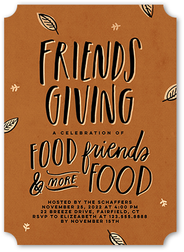 Friends Giving Fall Invitation, Brown, 5x7, Pearl Shimmer Cardstock, Ticket