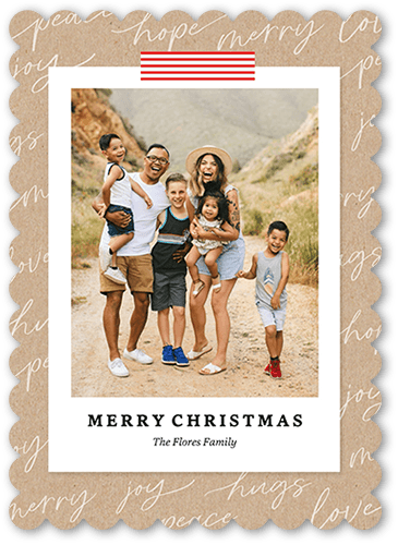 Christmas Snapshot Christmas Card, White, 5x7 Flat, Christmas, Pearl Shimmer Cardstock, Scallop, White
