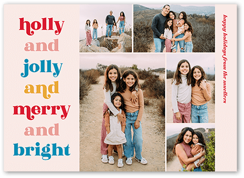 Joyously Jolly Christmas Card, Pink, 5x7 Flat, Christmas, 100% Recycled Cardstock , Square