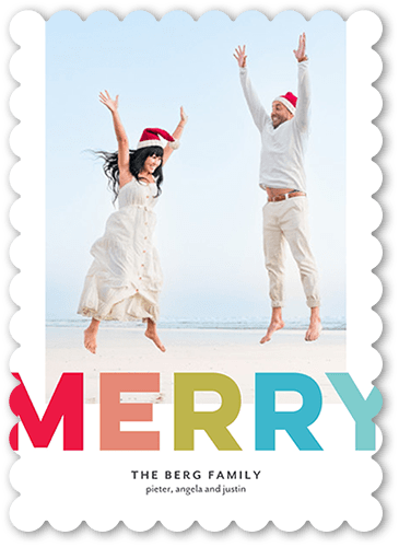 Boldly Merry Christmas Card, White, 5x7 Flat, Christmas, Pearl Shimmer Cardstock, Scallop