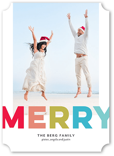 Boldly Merry Christmas Card, White, 5x7 Flat, Christmas, Pearl Shimmer Cardstock, Ticket, White