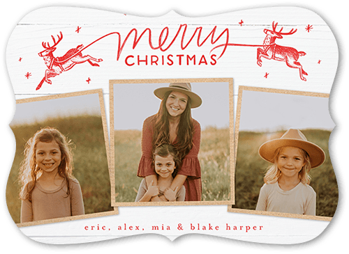 Merry Reindeers Christmas Card, Red, 5x7, Christmas, Pearl Shimmer Cardstock, Bracket