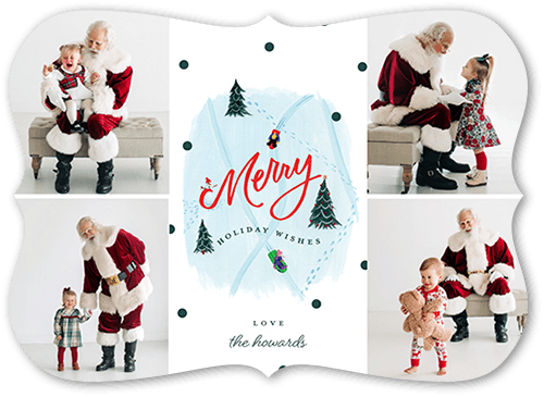 Merry Sledding Christmas Card, White, 5x7 Flat, Christmas, Pearl Shimmer Cardstock, Bracket