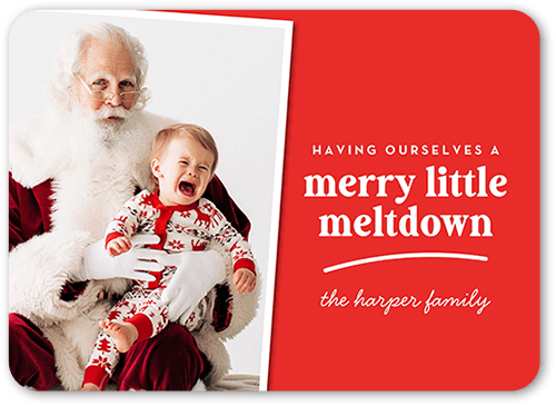 Merry Meltdown Christmas Card, Red, 5x7 Flat, Christmas, Pearl Shimmer Cardstock, Rounded