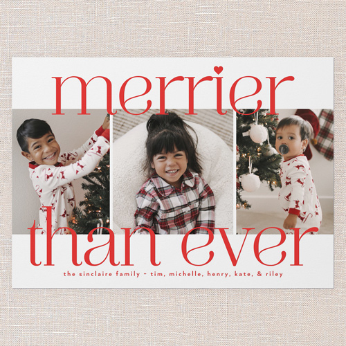 Merriest Serif Christmas Card, Red, 5x7 Flat, Christmas, Pearl Shimmer Cardstock, Square