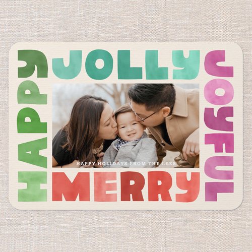 Boldly Bright Watercolor Christmas Card, Beige, 5x7 Flat, Christmas, 100% Recycled Cardstock , Rounded, Cream