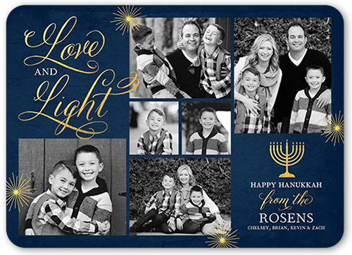 Flourished Love And Light Hanukkah Card, Blue, Hanukkah, Pearl Shimmer Cardstock, Rounded