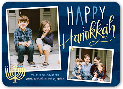 Captured Menorah Hanukkah Card, Blue, Hanukkah, 100% Recycled Cardstock ?, Rounded