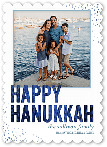 Sprinkled Smiles Hanukkah Card, Blue, 5x7 Flat, Hanukkah, Pearl Shimmer Cardstock, Scallop