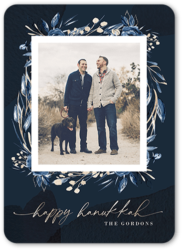 Floral Display Hanukkah Card, Black, 5x7 Flat, Hanukkah, Standard Smooth Cardstock, Rounded