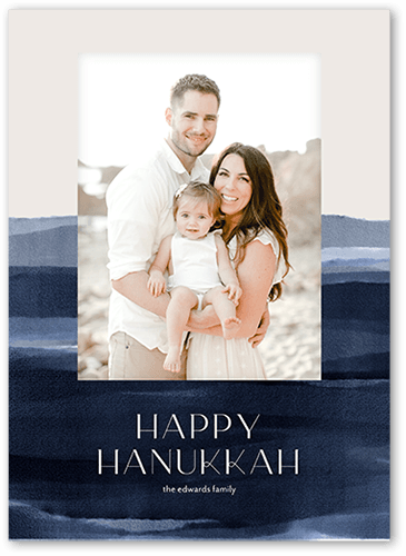 Watercolor Ocean Hanukkah Card, Beige, 5x7 Flat, Hanukkah, Pearl Shimmer Cardstock, Square