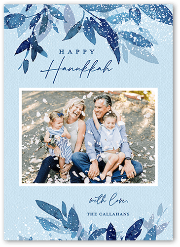 Snowy Floral Hanukkah Card, Blue, 5x7 Flat, Hanukkah, Standard Smooth Cardstock, Square