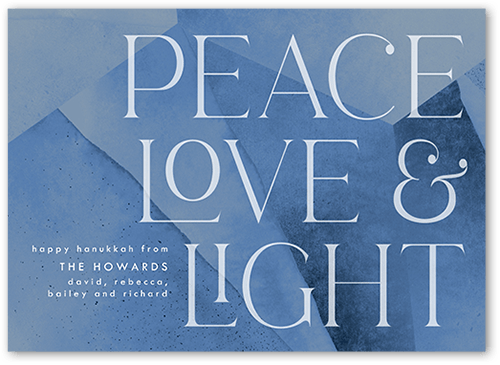 Geometric Peace Hanukkah Card, Blue, 5x7 Flat, Hanukkah, Pearl Shimmer Cardstock, Square
