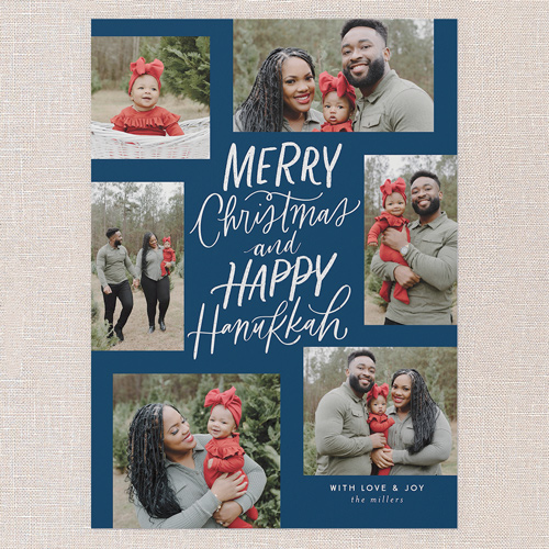 Festively Flourished Hanukkah Card, Blue, 5x7 Flat, Hanukkah, Luxe Double-Thick Cardstock, Square, Nautical