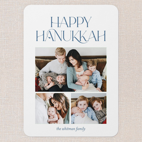 Blue Border Greetings Hanukkah Card, White, 5x7 Flat, Hanukkah, 100% Recycled Cardstock , Rounded, White