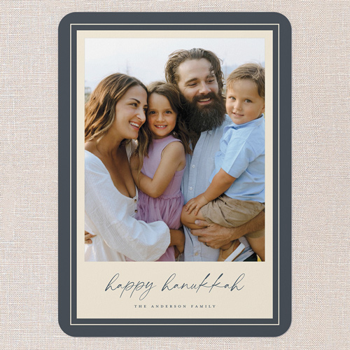 Modern Border Hanukkah Card, Grey, 5x7 Flat, Hanukkah, Pearl Shimmer Cardstock, Rounded, Gunmetal