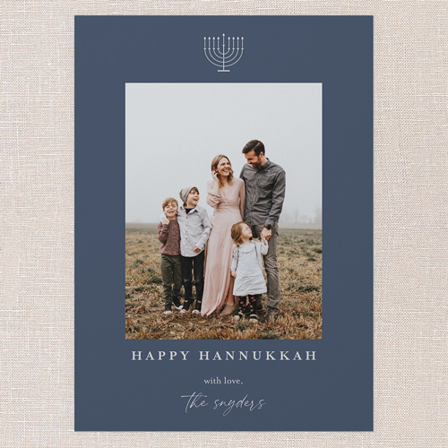 Menorah Wishes Hanukkah Card, Blue, 5x7 Flat, Hanukkah, 100% Recycled Cardstock , Square, Nautical