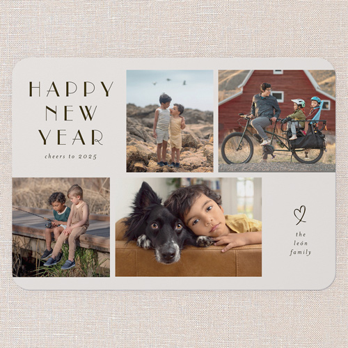 Simple Photo Frames New Year's Card, Grey, 5x7 Flat, Write Your Own, 100% Recycled Cardstock , Rounded