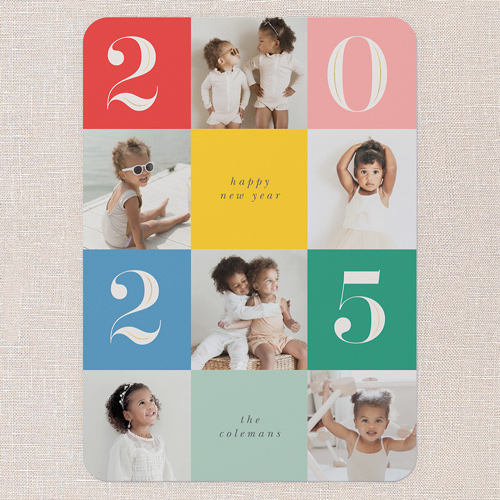 Checkerboard Year New Year's Card, Pink, 5x7 Flat, New Year, Standard Smooth Cardstock, Rounded