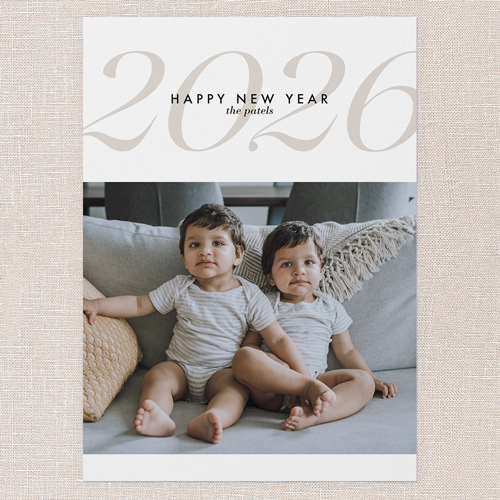 Large Year Header New Year's Card, White, 5x7 Flat, New Year, Luxe Double-Thick Cardstock, Square, White