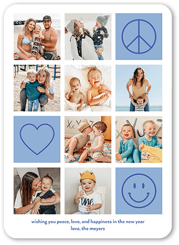 Fun Icons New Year's Card, Blue, 5x7 Flat, Write Your Own, Pearl Shimmer Cardstock, Rounded